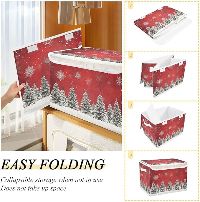 senya Christmas Baskets Collapsible Storage Bins with Lids Christmas Trees Snowflakes Print Storage Boxes Clothes Baskets for Organizing B06D22020