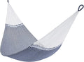 Handwoven Hammock by Yellow Leaf Hammocks - Family Size Fits 2+ PPL 550lb max - Weathersafe Super Strong Easy to Hang Ultra Soft Artisan Made - Color: Stripe Navy Blue - White