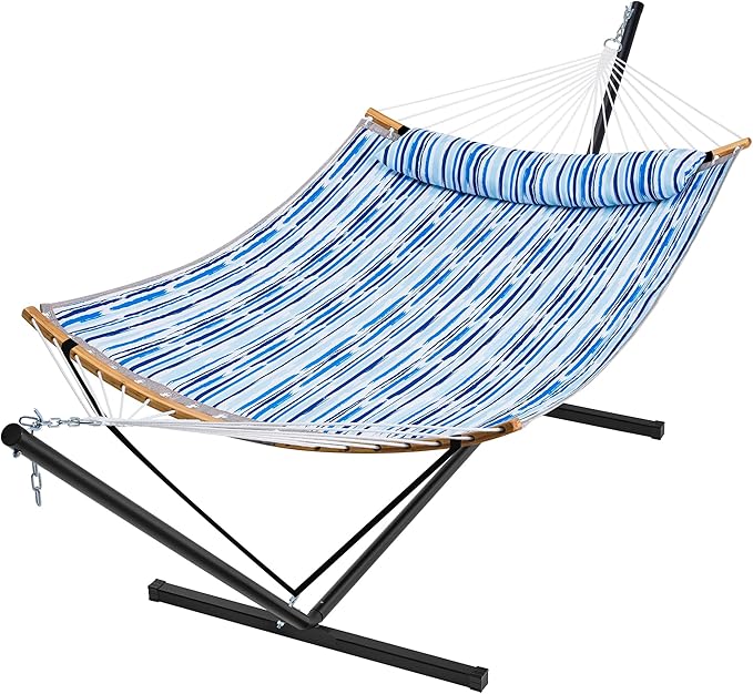SUPERJARE Hammock with Stand 2 Person Heavy Duty Hammock Frame Detachable Pillow &amp Strong Curved-Bar &amp Portable Carrying Bag Perfect for Outdoor &amp Indoor - Graffiti Blue