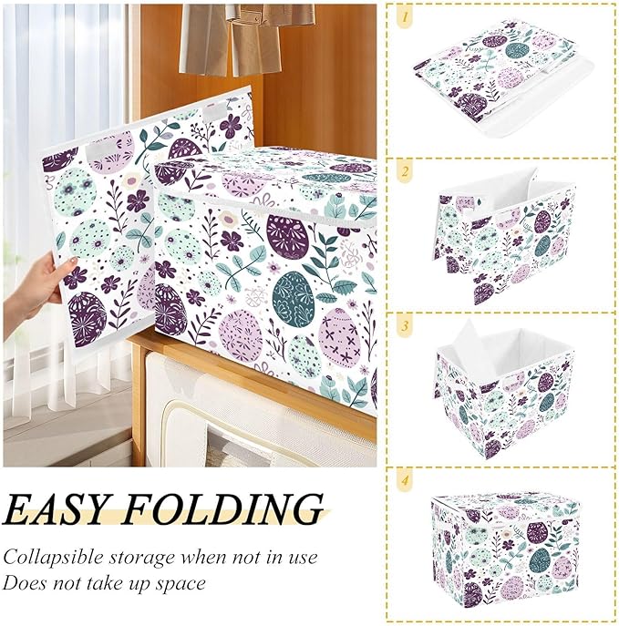 Christmas Storage Baskets with Lids Violet Eggs Collapsible Bins Stackable Fabric Linen Baskets Closet Organizer Container 16.5x12.6x11.8