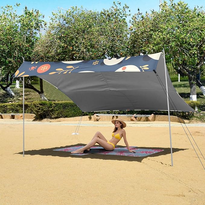 Retro Panda Face Blue Stable Beach Tent UPF50+ Lightweight Large Sun Shelter Includes Sand Shovel Sandbags Stability Poles for Backyard and Camping