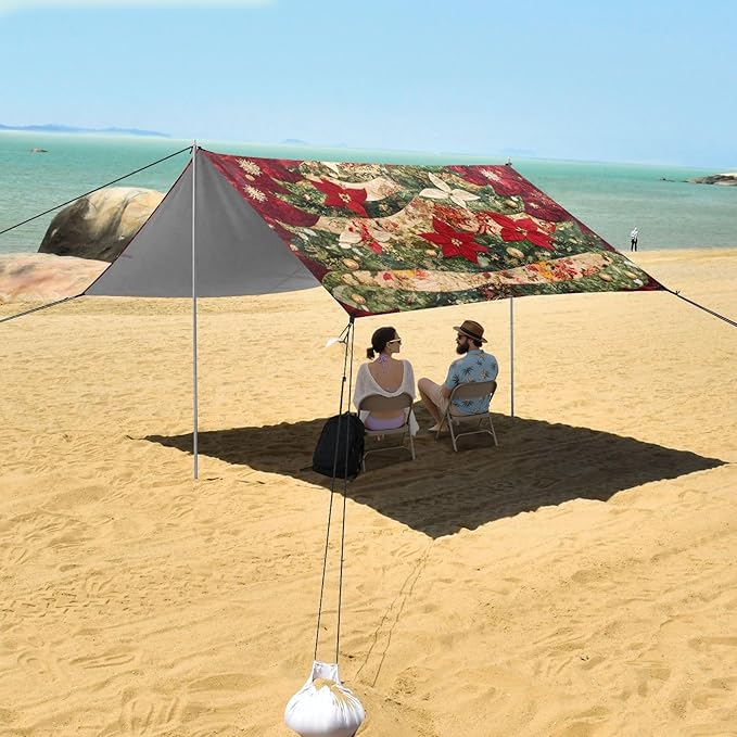 ALAZA Colorful Christmas Tree Beach Tent Sun Shelter Portable Canopy Sunshade for Outdoor Camping Picnics Backyard Fun 10x9 ft