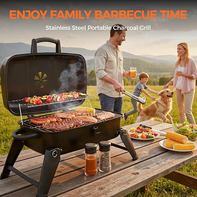 MASTER COOK Portable Charcoal Grill Foldable Lightweight BBQ Grill with 330 sq.in. Cooking Area and Adjustable Air Vent Outdoor RV Hiking Camping Patio Tailgating