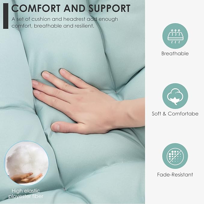 Brafab Egg Chair with Stand Indoor Outdoor Swing Egg Chair Patio Wicker Hanging Chair with Stand Hammock Egg Chairs with UV Resistant Cushion and Aluminum Frame for Bedroom Balcony Garden Light Blue