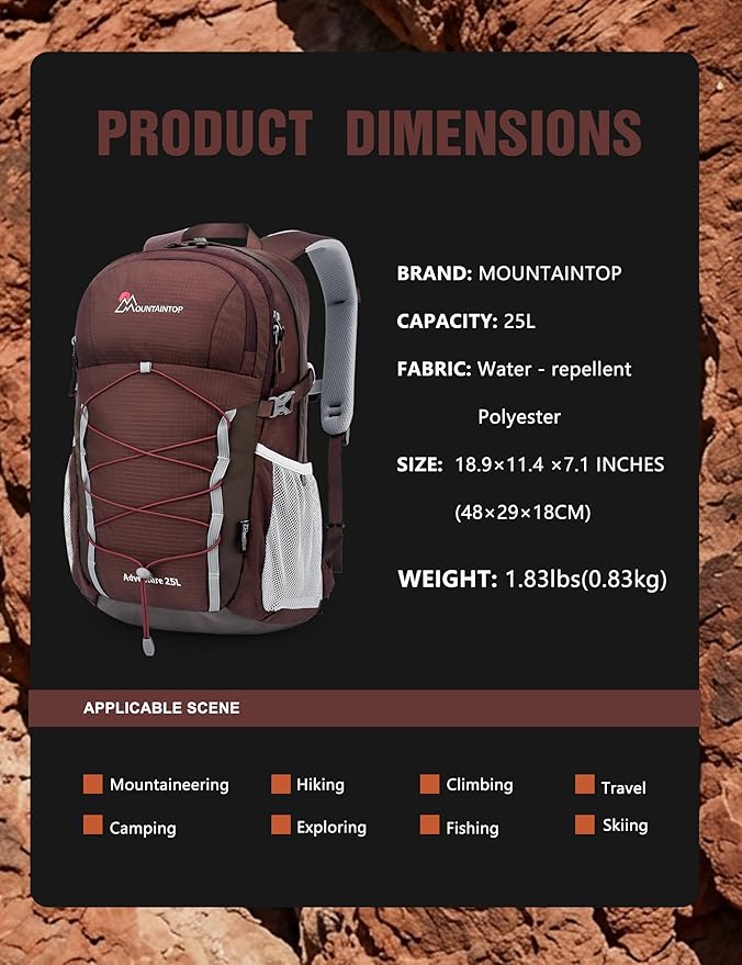 MOUNTAINTOP 25L Hiking BackpackLightweight Travel Backpack for Men Women Outdoor Backpacking Camping