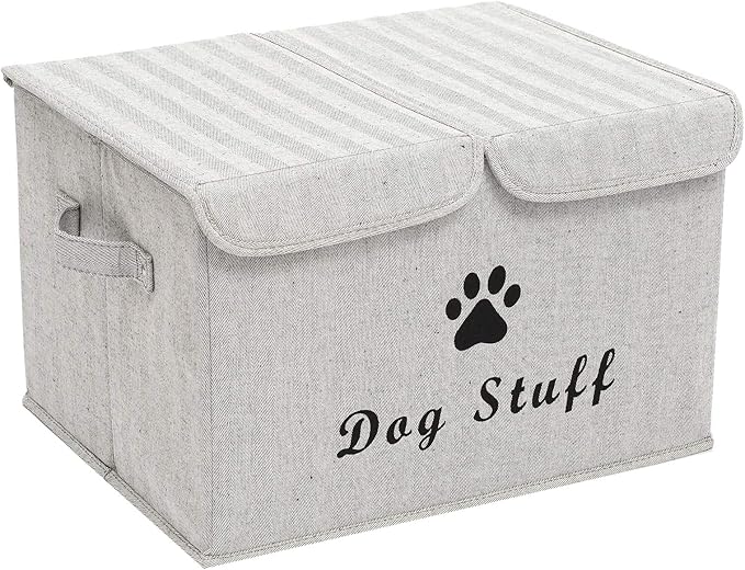Dog toy box with lid dog storage organizer perfect basket for dog toys living room playroom closet home organization and storage - Gray Stripe