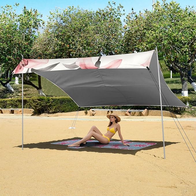 ALAZA Cute Chic Pink Lily Floral Flower Beach Tent Sun Shelter Portable Canopy Sunshade for Outdoor Camping Picnics Backyard Fun 10x9 ft