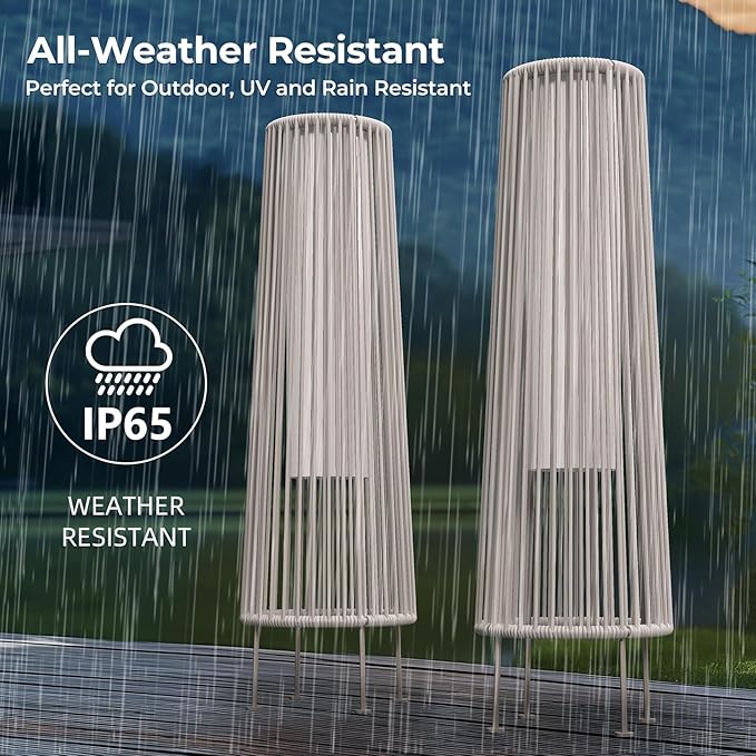 Grand patio Outdoor Floor Solar Light 2-Pack Wicker Solar Patio Lamp Waterproof Outside Deck Lamp for Porch Yard Garden Lawn Decorations - White Gordes 2 PCS