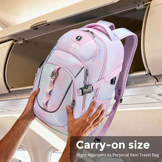 Swissdigital Laptop Backpack with USB Charging Port Travel Backpack Fits 15.6 inches Computer 31L Backpack for Women Pink Purple | SD803-104