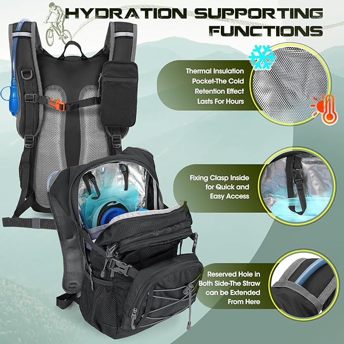 Hydration Backpack with Water Bladder 18L Lightweight Hiking Backpack for Women&ampMen Small Insulated Hydration Water Pack for Hiking Running Cycling Biking