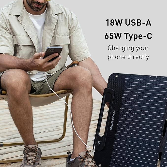 Segway SP200 Portable Solar Panel 200 Watt 20 Volt High Efficiency Monocrystalline PV Module Power Charger for RV Rooftop Farm and Camping Hiking Off-Grid Living Compatible with Segway Cube Series