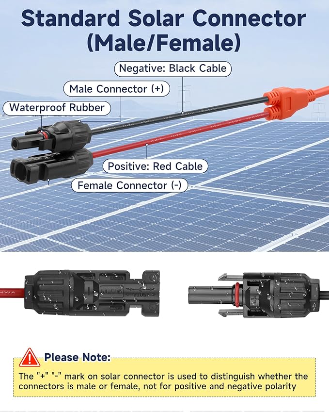 20FT Solar Connector to DC 8mm Adapter Cable 12AWG+14AWG Tinned Copper - DC7909/DC8020 Charging Cable for Portable Power Station Solar Panel RV