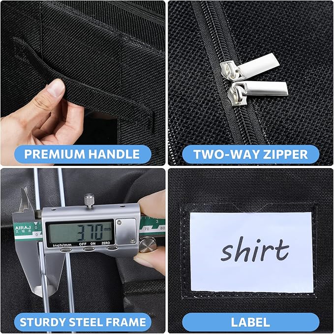 CYhom Clothes Storage Bins Box - Linen Fabric Foldable Stackable Container Organizer Set with Clear Window &amp Carry Handles &amp Metal Frame (Black Medium-36L)