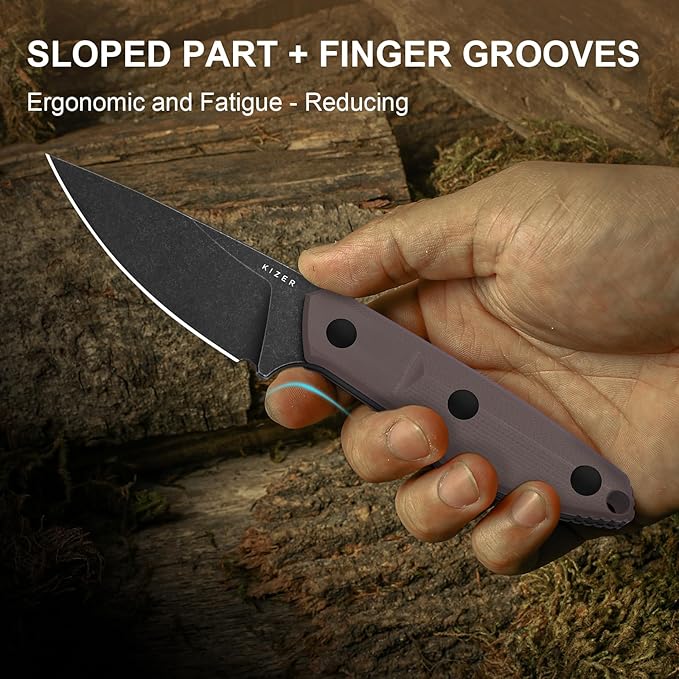 Kizer Splinter Fixed Blade Knife 3.15 AEB-L Blade Brown &amp Black G10 Handle Small EDC Fixed Blade Knife with Kydex Sheath for Hunting Camping Survival Outdoor Adventure 1087A2
