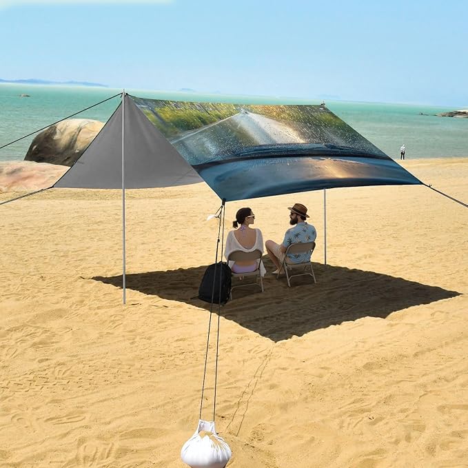 Car Window Outside Rainy Landscape Beach Tent Sun Shelter Set UPF50+ UV Protection 10.5 x 9.19 FT Camping Shade Canopy with Sandbags Sand Anchors Carrying Bag and Others