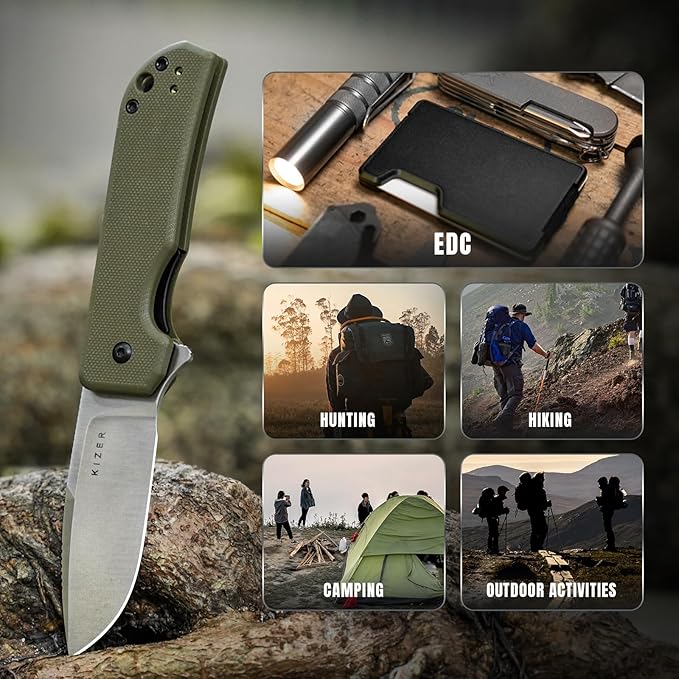 Kizer Nice Guy Pocket Folding Knife 2.84” D2 Steel Blade knives G10 Handle Small EDC Knife Liner Lock Flipper Knife for Men Women Sharp Camping Hiking Hunting Survival Knife V3011M2