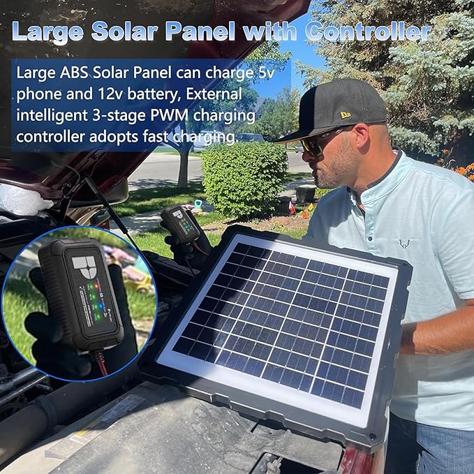 POWOXI-Upgraded-20W-Solar-Battery-Charger-Maintainer External Smart 3-Stages PWM Charge Controller 12V Solar Panel Trickle Charging Kit for Car Marine Motorcycle RV etc