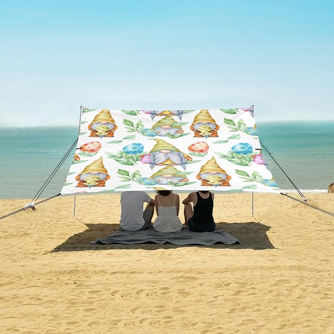 Beach Canopy with Windproof Ropes &amp Sandbags Beach Tent Sun Shade Sun Shelter for Camping Trips Fishing Backyard Fun or Picnics Easter Egg