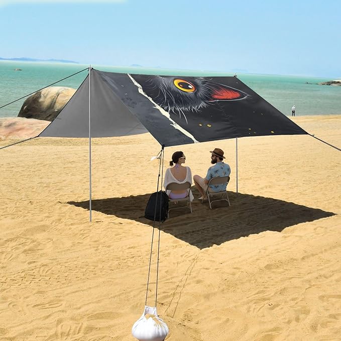 ALAZA Black Cat Beach Tent Sun Shelter UPF50+ Protection Beach Shade Canopy w/ 4 Sandbags for Outdoor Camping Fishing Backyard Fun Picnic 10x9 ft