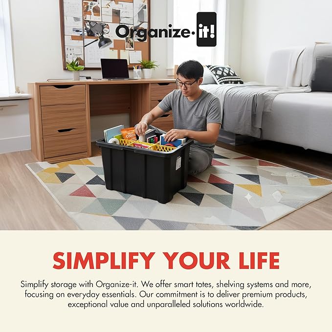 ORGANIZE-IT! 4 Pack 6 Slot Tote Dividers Durable Plastic Stationery Customizable Organizers for 27 Gallon Storage Containers Yellow