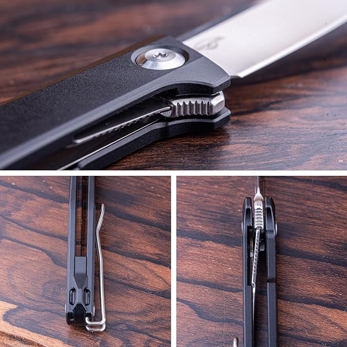 Real Steel Teres Lightweight EDC Flipper knife  3.11'' Nitro-V ‎Satin Hollow-Ground BladeAluminum HandleLiner Lock Knife Gentleman's Knife with Pocket ClipHunting Camping Hiking Fishing Knife