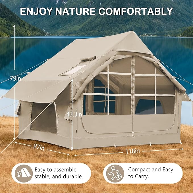Inflatable Tents for CampingEasy Blow Up Tent with Hand Pump4 Seasons Waterproof Air Inflatable Camping Tent House for Family Weekend Camping