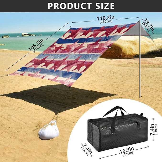 xigua Flag Beach Tent Sun Shelter with Carrying Bag - Silver Coated Oxford Fabric Beach Canopy for Beach Camping Fishing - Includes Windproof Ropes Sandbags &amp Stakes