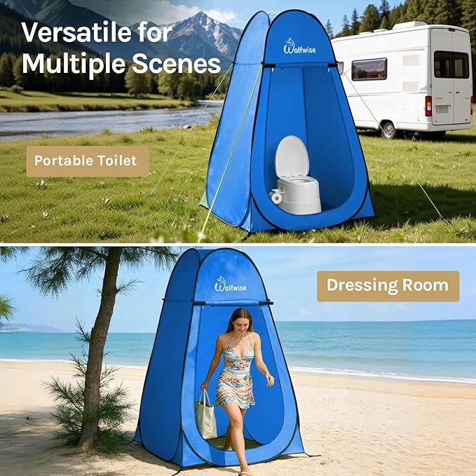 Wolfwise Pop Up Shower Tent for Camping Portable Instant Changing Tent with Ventilation Window &amp Carry Bag Privacy Bathroom Toilet for Beach &amp Outdoor Width 47  Height 83  Blue