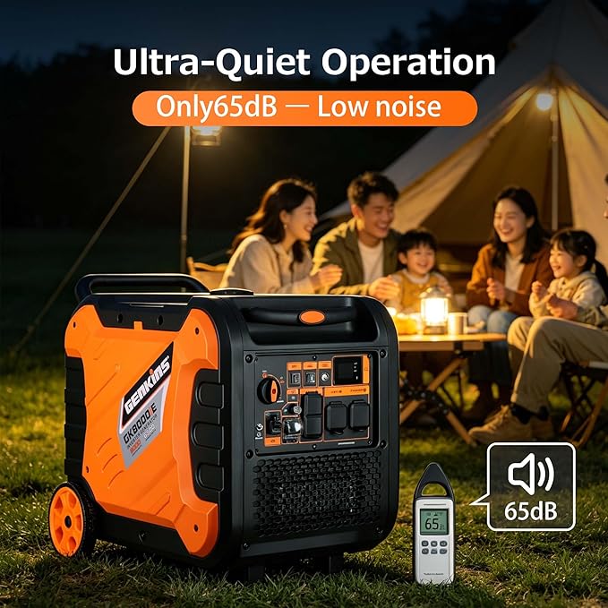 Genkins Inverter Generator 8000W Outdoor Portable Generators Gas Powered Super Quiet with Parallel Capability Electric Start Ideal for Home Backup RV Camping Travel