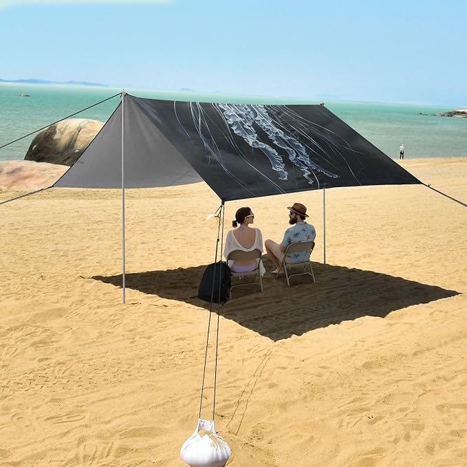 ALAZA Dark Sea Jellyfish Marine Beach Tent Sun Shelter Portable Canopy Sunshade for Outdoor Camping Picnics Backyard Fun 10x9 ft