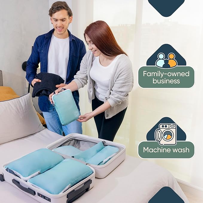 Large Compression Packing Cubes for Travel-Packing Cube Luggage Organizers 7 Piece Set for Checked Luggage-Ultralight Expandable/Compression Bags by TRIPPED Travel Gear (DustyTeal/White)