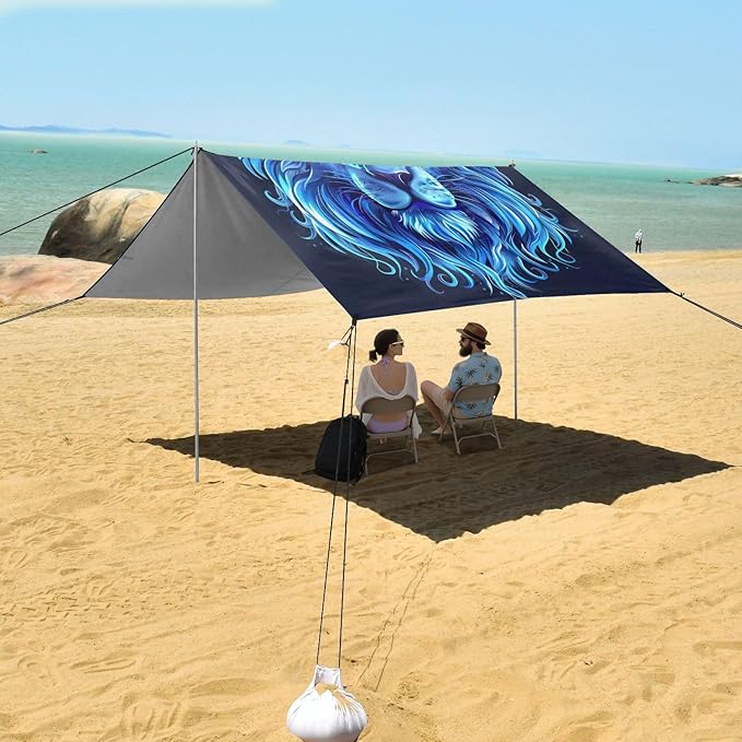 ALAZA Ice Lion Portrait Beach Tent Sun Shelter UPF50+ Protection Beach Shade Canopy w/ 4 Sandbags for Outdoor Camping Fishing Backyard Fun Picnic 10x9 ft