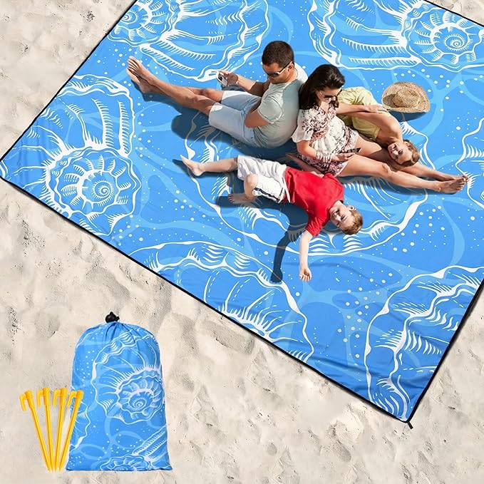 Beach Blanket Waterproof Sandproof Beach Mat 79 X 83/10'x9'for 2-8 Adults Quick Drying Outdoor Picnic Mat Beach Accessories for Travel Camping Hiking