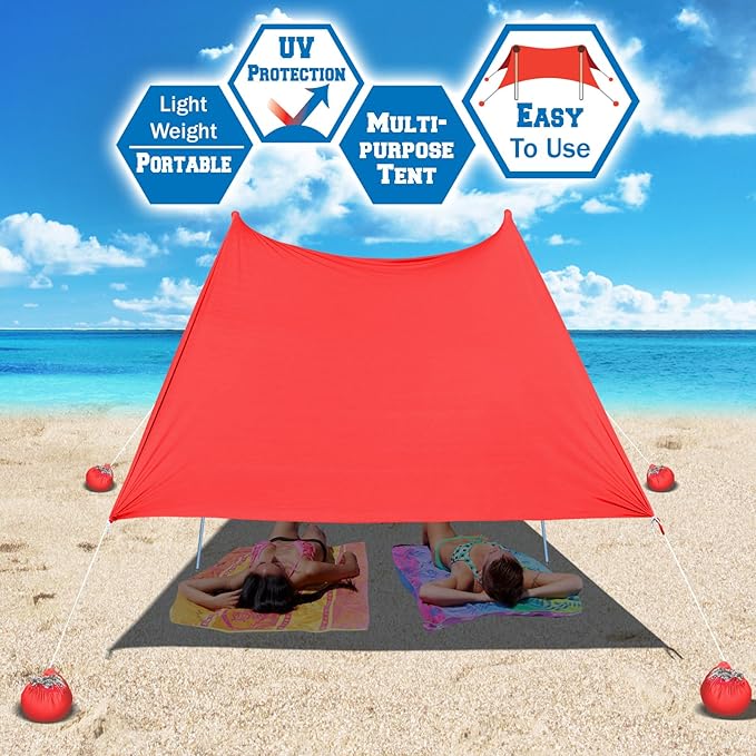 BenefitUSA 7'X7' Beach Tent with Sand Anchor Portable Canopy Sunshade Shelter UV Protected (Red)