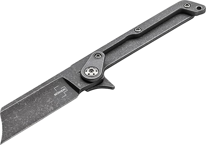 BÖKER PLUS Fragment Minimalist EDC Pocket Knife Lanyard Hole Finger Guard Deep Carry Clip 9Cr13CoMoV Sheepfoot Blade (Stonewashed)