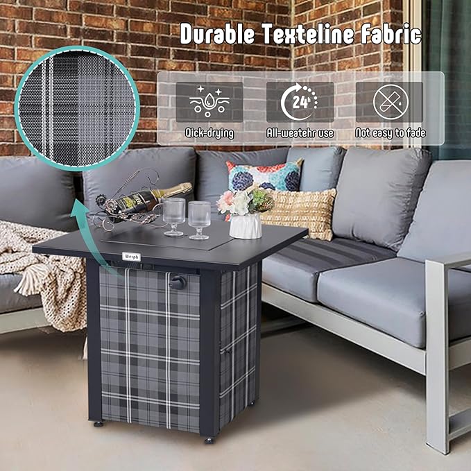 Werph 28 in Propane Fire Pit Table ETL-Certified Fire Table with Lava Rocks for Patio Deck Garden Courtyard 50000 BTU Square Fire Pit Table with Lid Black