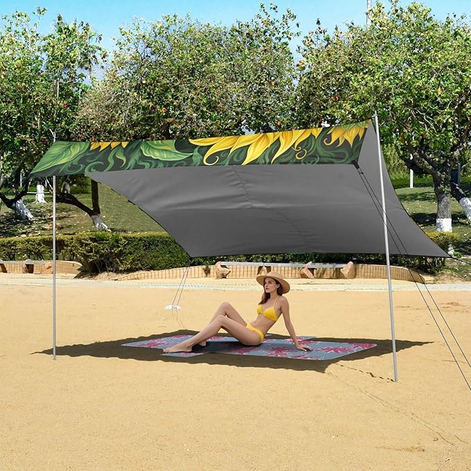 ALAZA Autumn Spring Sunflowers with Green Beach Tent Sun Shelter Portable Canopy Sunshade for Outdoor Camping Picnics Backyard Fun 10x9 ft