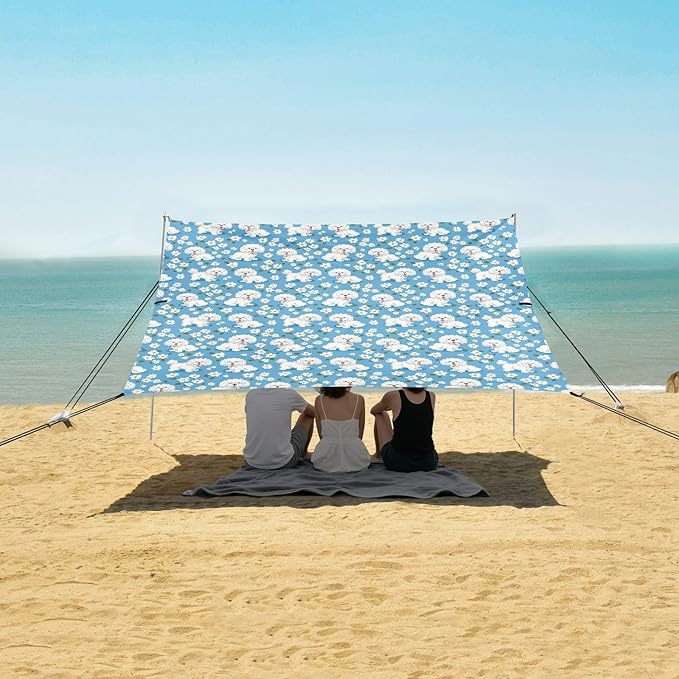 ALAZA Cute Dog Puppy Daisy Beach Tent Sun Shelter UPF50+ Protection Beach Shade Canopy w/ 4 Sandbags for Outdoor Camping Fishing Backyard Fun Picnic 10x9 ft