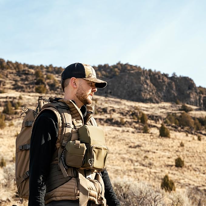 Eberlestock Bravo Modular Bino Pack – Magnetic-Free Hunting Binocular Harness with Quiet Shock Cord Closure – MOLLE Compatible – Breathable Air-Mesh Straps – Mountain Large