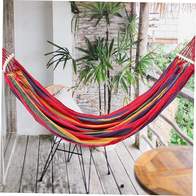 Milisten Outdoor Lounger Camping Hammock Stand Striped Canvas Swing Bed for Garden Portable Camping Hammock for Travel