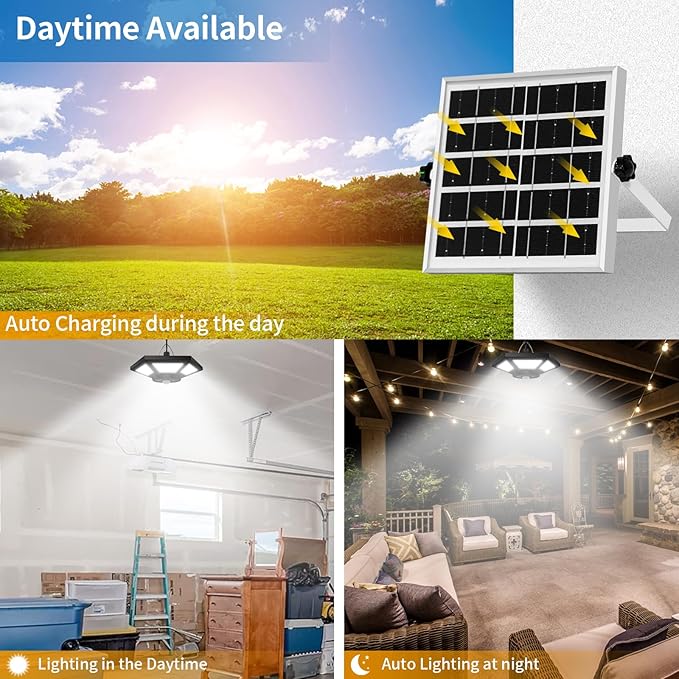 Aqonsie Solar Shed Light Indoor Outdoor Solar Powered Pandent Daytime Work Lights with 5 Lighting Modes &amp 3 Timers 180LED Solar Indoor Lights Motion Sensor with Remote Control for Shed Barn Garag