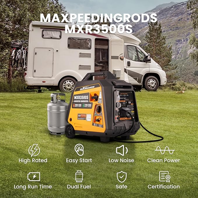 MaXpeedingrods 3500 Watt Dual Fuel Inverter Generator Remote/Electric Start Gas and Propane Powered for Home Backup Power Outdoor Camping RV Ready EPA Compliant Digital Display