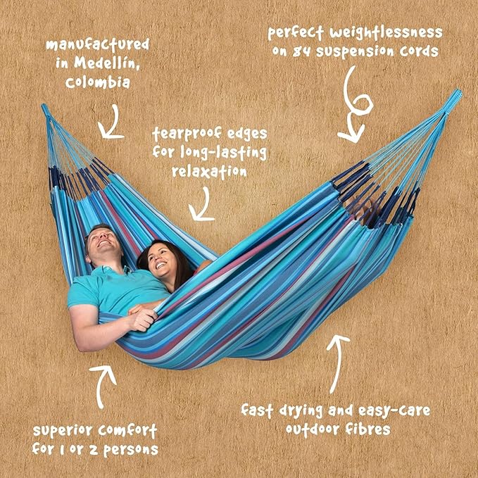 LA SIESTA Brisa Classic Hammock Handmade Weather-Resistant Tear-Resistant Hammock for Indoor &amp Outdoor Relaxation Size-King - Wave