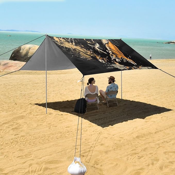 ALAZA Tiger Swooping Howling Beach Tent Sun Shelter UPF50+ Protection Beach Shade Canopy w/ 4 Sandbags for Outdoor Camping Fishing Backyard Fun Picnic 10x9 ft