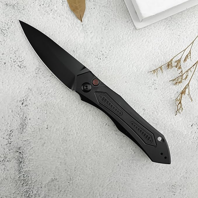 8.3'' Easy Opening Pocket KnifeButton Lock Folding Knives3.54 D2 Black BladeAluminum Alloy Handles and Reversible PocketclipCamping EDC Tool for Men's Gifts