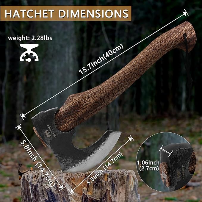 Hatchet 15.7 Camping Axe with Leather Sheath Bushcraft Axe with 1065 Carbon Steel &amp Beech Handle Survival Hatchet for Wood Splitting and Chopping - Perfect for Gardening and Outdoor