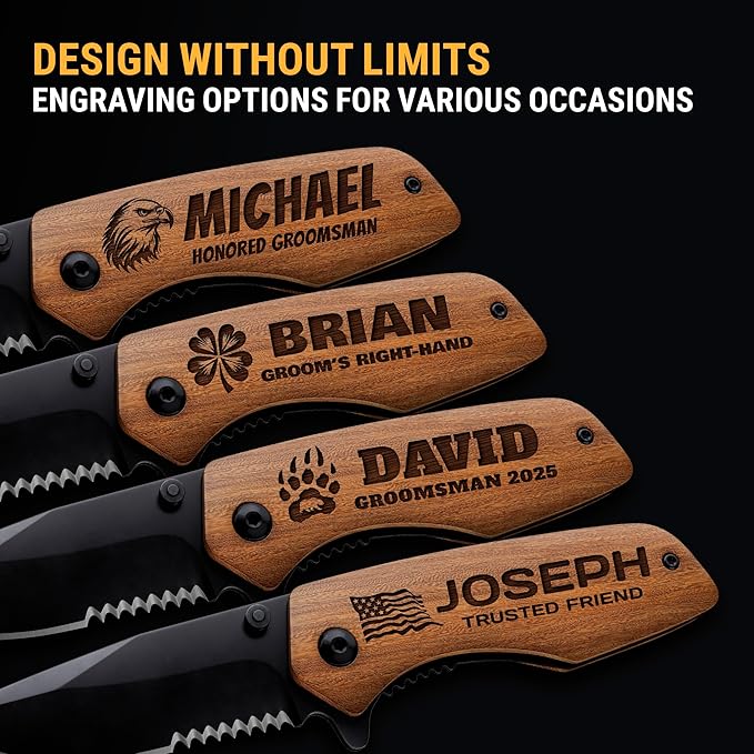 Personalized Pocket Knife for Groomsmen - Custom Folding Knives Set of 6 pcs - Engraved Gifts for Men and Women - Gift for Groomsman Wedding Party Best Man Proposal Gift for Bride Maid 6611 PS