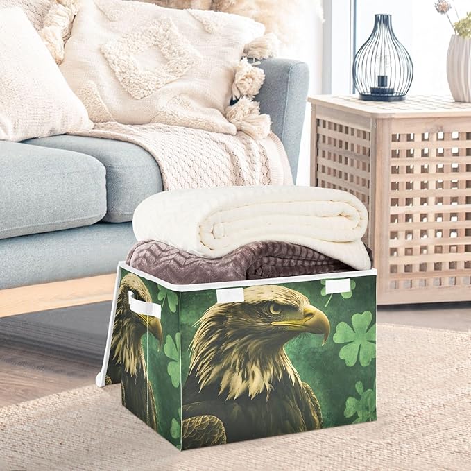 Storage Cube with Lid Bird Lucky Leaves Print 16.5×12.6×11.8 IN Collapsible Large Capacity Foldable Storage Basket Bin Organizer