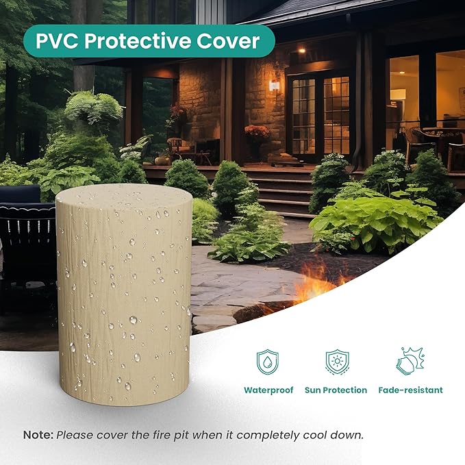 SUNBURY Outdoor Gas Fire Column 40000 BTU Propane Fire Pit for Patio Party &amp Gathering Compact Flame Heater with Lava Rocks Waterproof Cover for Yard &amp Deck Ambiance (Grey)