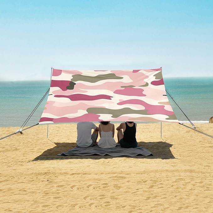 Camel Beach Tent UPF50+ Lightweight Portable Sun Shelter with Sandbags &amp Sand Shovel for Camping Fishing Backyard Fun